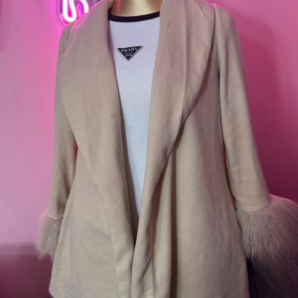 Beige Women's Cape with Fur Trim